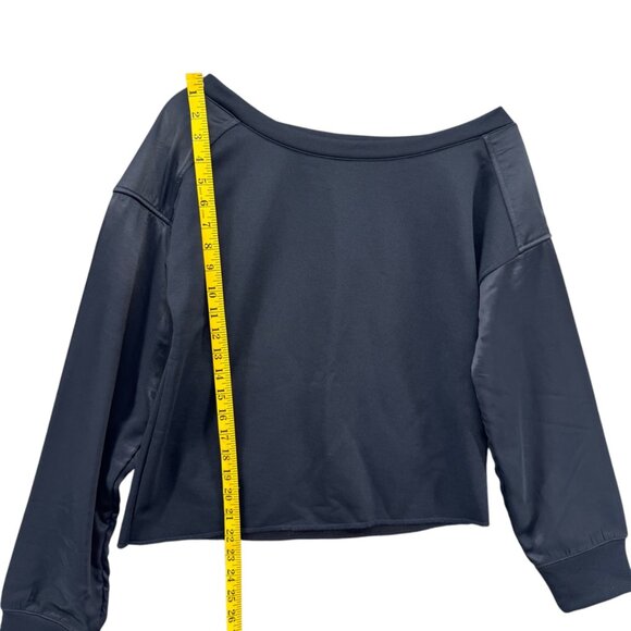 RTA Alessia Sweatshirt Womens Navy Cropped Contras French Terry Satin Panel Sz S - Picture 8 of 11